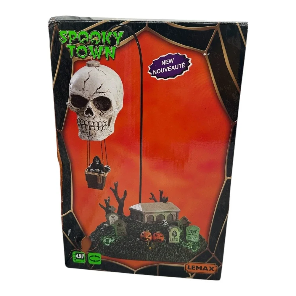 Lemax Spooky Town Grim Reaper's Landing Halloween Skull Balloon Light Up Rotates